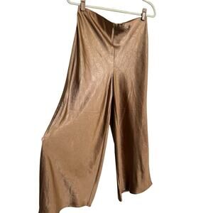 Joie Satin Wide Leg Palazzo Cropped Pants Women 8 Gold Crinkle PullOn Luxe #6739